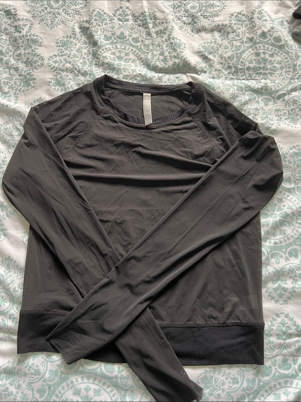 Athleta Black Sheer Long-Sleeve Tee